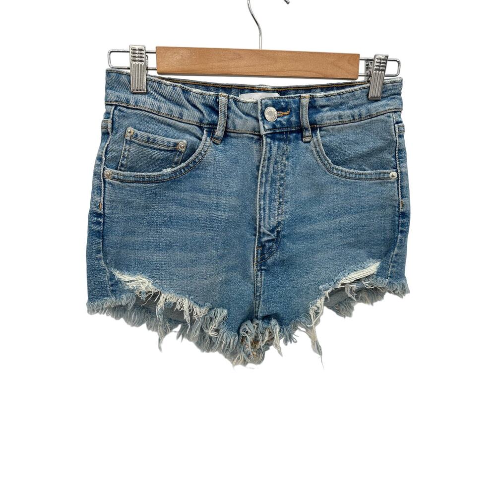 Zara‎ Womens Medium Wash High Rise Cut Off Distressed Denim Jean Shorts Size 4